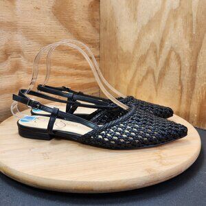 Jessica Simpson Evolia Black Slingback Woven Perforated Pointed Toe Sandal Flats